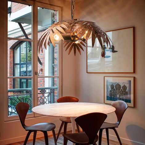 JCPYIUL Vintage Glockenlampe einstellbar tropischer Stil Kronleuchter Ausstattung Leuchten Landbauleuchten Restaurant Hängelampe Kokosblatt Kronleuchter(Ohne Glühbirne) (1/5)