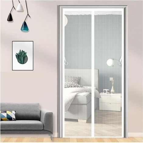 Magnetisches Tür-Moskitonetz, Fliegengitter-Türvorhang, selbstschließend, Montageset, Klebestreifen, 120 x 220 cm, Weiß (1/5)