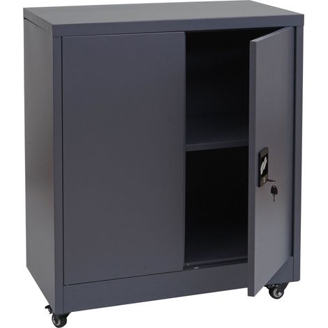 [NON UTILIZZATO] Armadio documenti HHG-119, armadietto ufficio acciaio ruote, 2 ante serratura, acciaio 98x80x40cm, grigio scuro