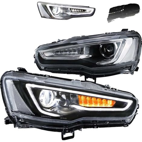 Ensemble de phares, projecteur à faisceau double, compatible avec Mitsubishi Lancer EVO X 2008-2017, montage direct à visser, Blanc sans œil de démon, Conduite à gauche (1/2)