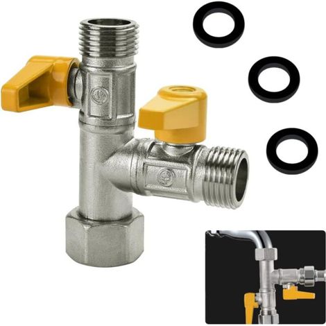 Vanne 3 Voie Raccord T Robinet wc Douchette G 1/2 Vanne de Dérivation de Douche Valve en Laiton avec 3 Rondelles en Caoutchouc pour Salle de Bain, Cuisine