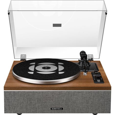 Platine Vinyle Tout-en-Un avec Haut-parleurs Intégrés, Tourne-Disque Vintage Entrée/Sortie, Préampli Phono, Cellule, 33/45 Tours (Noyer) (1/5)