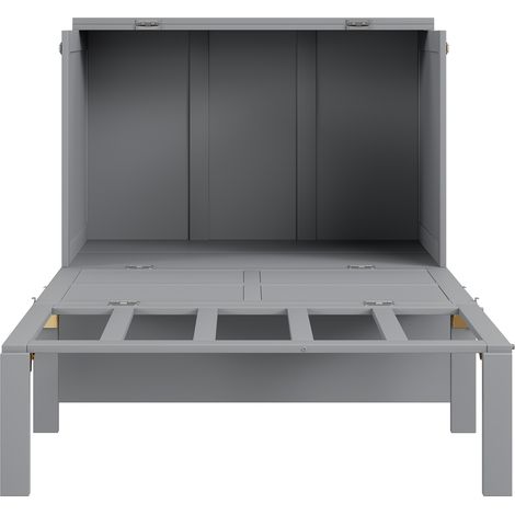 Cama abatible vertical 90x200 cm gris con somier, cama mural plegable (1/5)