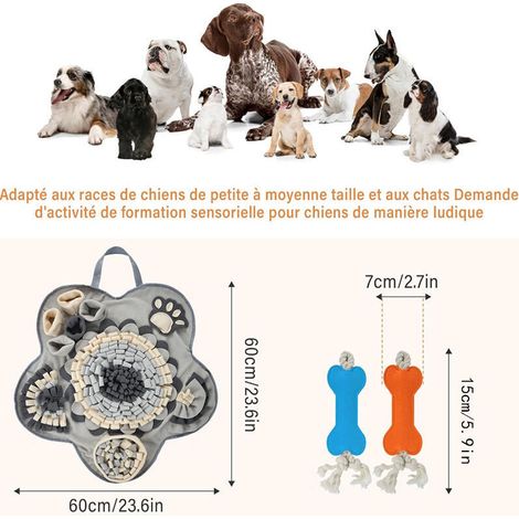 Tappetino olfattivo per cani, tappetino da leccare con 2 giocattoli a forma di osso, tappetino per l'alimentazione lenta e antistress, per cani di piccola e grande taglia, grigio (1/4)