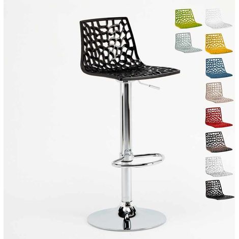 Grand Soleil – Tabouret de bar réglable en hauteur – Siège PVC noir – Base chrome poli – Pour cafés et cuisines – 57,5 à 79 cm