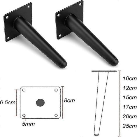 Ensemble de 4 pieds de meubles inclinés, noirs, pieds de table fuselés, pieds de canapé, avec vis, pieds d'armoire, résistants aux rayures et durables, adaptés aux meubles de moins de 12 cm. (1/5)