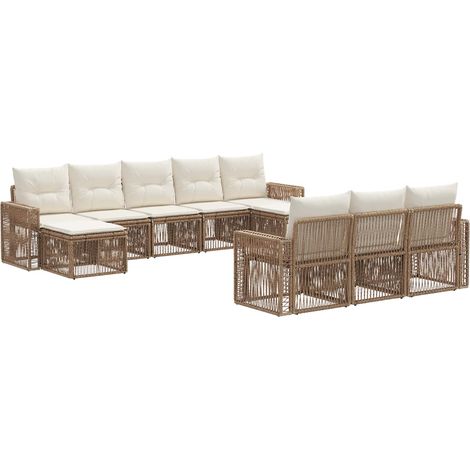 Gartensofa-set 10 pcs Beige und Cremeweiß Poly-Rattan vidaXL