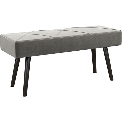 Panca imbottita effetto velluto grigia 100 x 36 x 45 cm con gambe in acciaio MODENUIT (1/5)