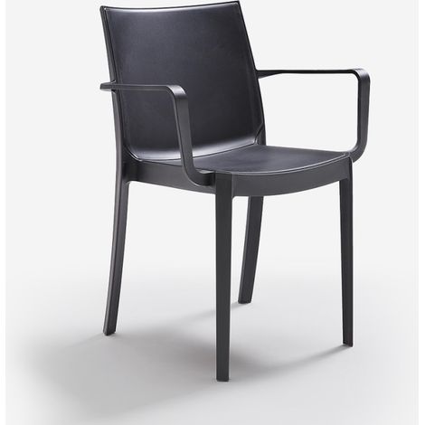 Silla apilable con reposabrazos para bar o jardín exterior Victoria BICA - Negro