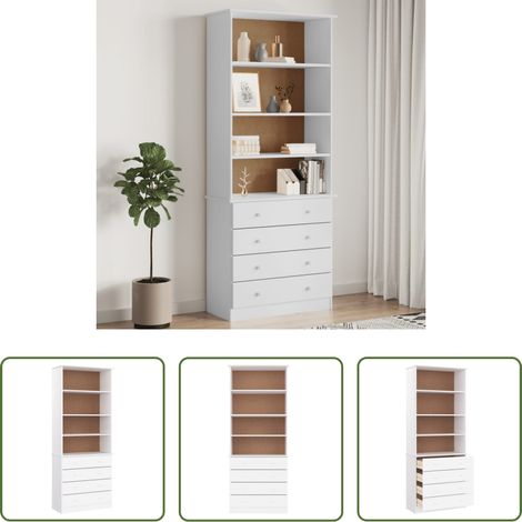 Étagère de livres - Bibliothèque tiroirs ALTA blanc 77x35x186,5cm bois massif pin (1/5)