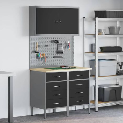 Werkbank mit Schubladen 5 pcs Schwarz Ingenieure Holz und Stahl vidaXL
