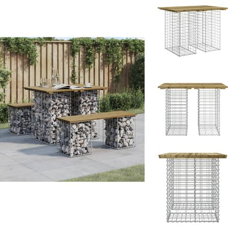 Banc de jardin design gabion 100x70x72 cm bois de pin imprégné - Banc De Jardin - Mobilier De Jardin - Banc Extérieur - Meubles De Jardin - Banc Design (1/5)