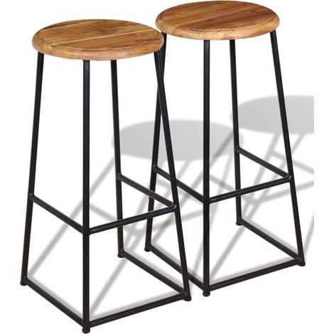 Tabouret de bar teck clair et pieds métal noir Ogo - Lot de 2 (1/5)