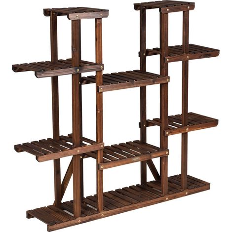 Soporte para plantas de madera con 9 niveles, estante para flores, 125 x 25 x 114 cm, color marrón