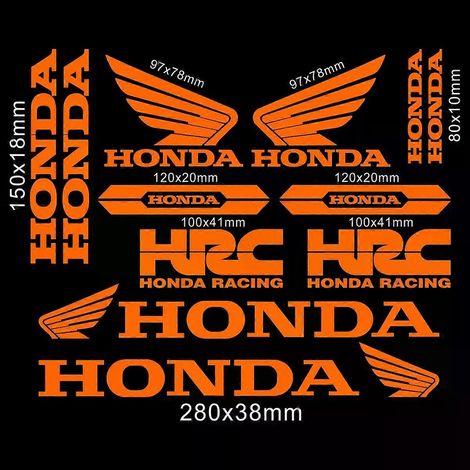Kit d'autocollants en vinyle pour moto Honda avec logo CBR HRC, ensemble de décalcomanies pour réservoir et casque, couleur : orange HRC (1/4)