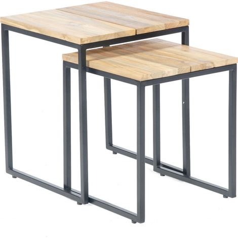 Sonnenpartner Cambridge 2er-Set Lounge-Tische Anthrazit Teakholz 45x45 40x47 cm (1/2)