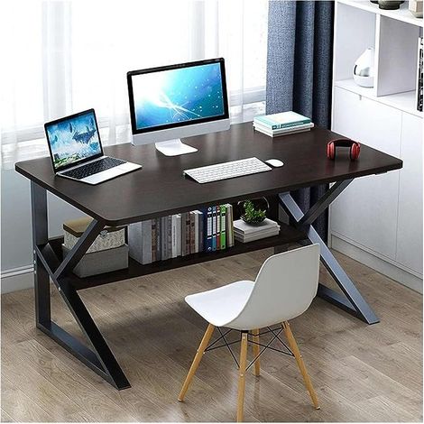 Computertisch, Bürotisch mit Ablage 80 x 40 cm, schwarz, dunkelbraune Tischplatte STL04CZ