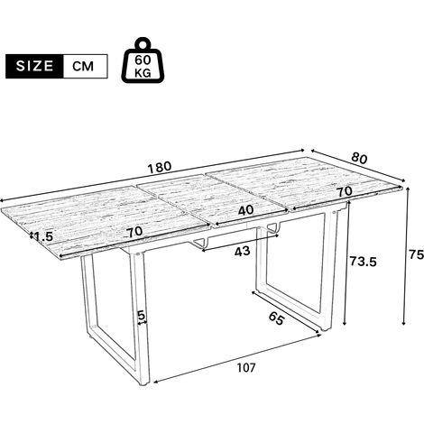 Table extensible 140/180 cm, style industriel, rectangulaire, table à manger moderne en fer et MDF, blanc et noir, gain de place, multifonctionnelle pour salon et cuisine (1/5)