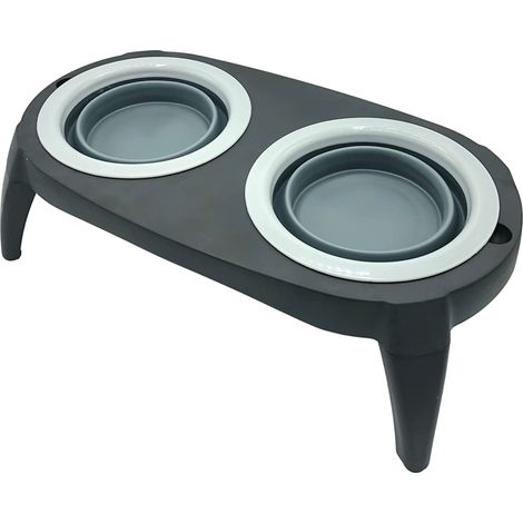 Well Home Gamelle double pliable pour animaux de compagnie, silicone gris et noir, 40x22cm Antidérapante (1/4)