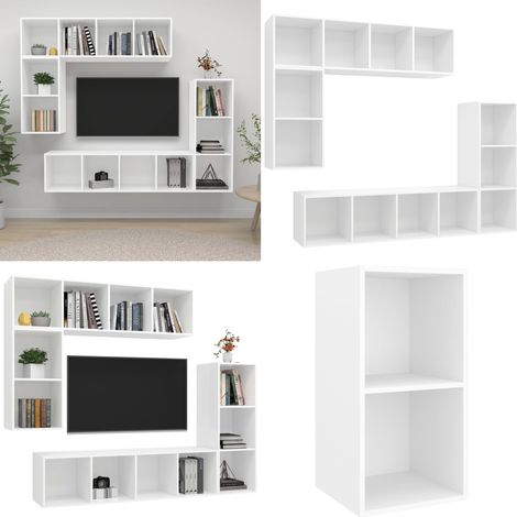 4-tlg. TV-Schrank-Set Weiß Holzwerkstoff - TV-Schrank Set - Wandhalterung