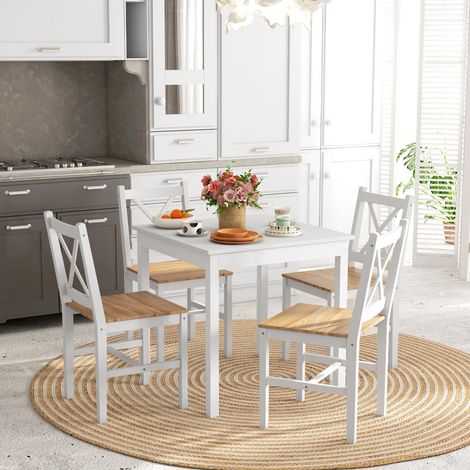 Set aus 4 Designerstühlen im Landhausstil mit weißen Gestellen – Perfekt für Esszimmer, Küche oder Wohnzimmer