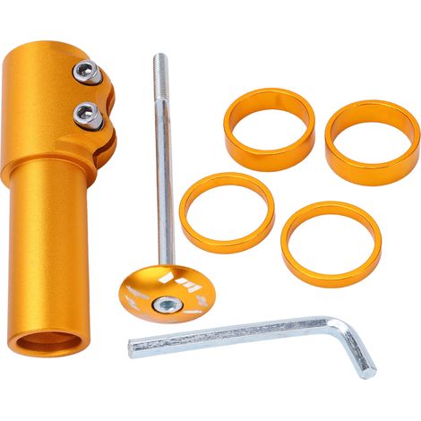 Potence de vélo de montagne surélevée en alliage d'aluminium, rallonge pour tube de fourche avant, compatible VTT et vélo de route, couleur jaune. (1/5)