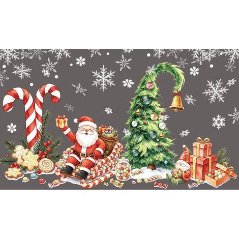 Grands autocollants de fenêtre de Noël pour décoration de Noël, 4 feuilles de 90 x 32 cm, réutilisables, décoration de Noël avec flocon de neige, Père Noël pour décoration de maison, fête (1/2)
