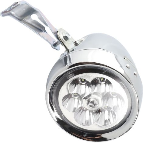 Phare avant de vélo vintage rétro, lampe frontale à 6 LED avec support pour le cyclisme nocturne, couleur argent. (1/5)