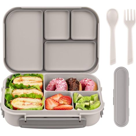 Amathley Kinder Bento Box Lunchbox 1200ml mit 4 Fächern und Besteck (1/5)