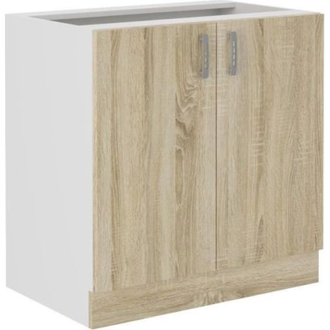 SARA Meuble bas - 2 portes - Décor chene sonoma - L80xP48xH82 cm - Plan de travail non inclus (1/2)