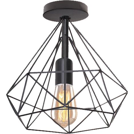 Vintage Deckenleuchte Industrielle Deckenlampe Ø25cm Diamant Käfig Lampenschirm Mini Deckenleuchte E27 für Schlafzimmer Küche, Schwarz