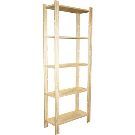 Centrale Brico – Etagère en pin 5 tablettes – Dimensions l.65 x P.28 x H.170 cm – Charge max 50 kg par tablette – Finition brut à peindre (1/2)