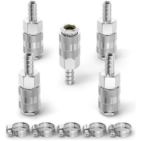 5 pièces accouplement d’air industriel mâle canne de tuyau de 10MM, fer nickel plating débit de raccord rapide air pneumatique compresseur raccords de tuyau