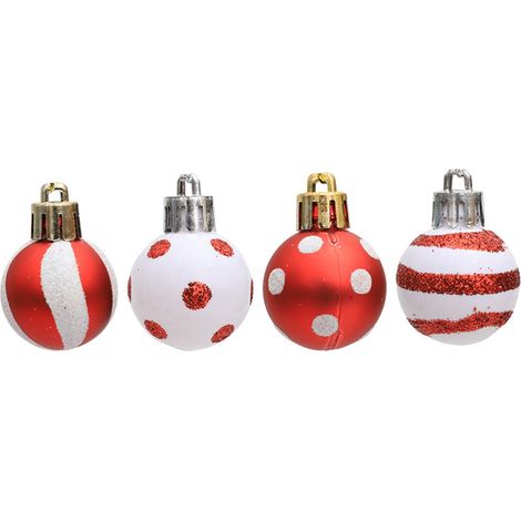 Boule De Noel - 24 Pièces - 3 Cm - Plastique Mate - Rouge Blanc - Décoration Arbre De Noël Fête Mariage (1/5)
