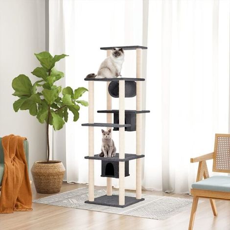 Arbre à chat avec griffes en sisal, gris foncé, 169 cm