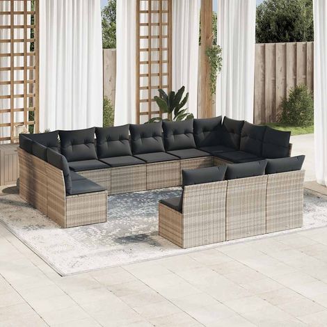 vidaXL Set Divani Giardino 13 pz con Cuscini Grigio Chiaro Polyrattan (1/3)