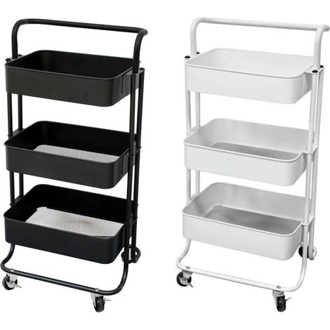 TrAdE Shop Traesio - Carrello Multiuso In Metallo A 3 Ripiani 4 Ruote Piroettanti Con Bloccaggio Portaoggetti - (1/5)