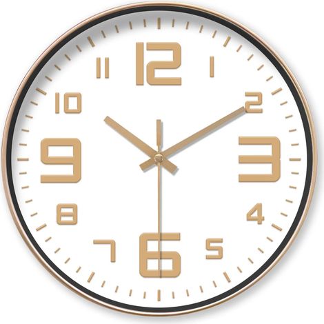 Horloge murale ronde minimaliste de luxe (12 pouces) avec accents blancs et dorés (piles non incluses) (1/5)