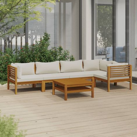 FIMEI Salon de jardin 6 pcs avec coussin crème Bois d'acacia solide (1/5)