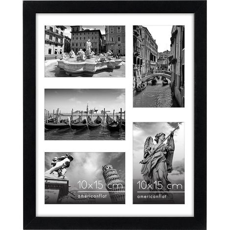 Cadre Photo 10x15 cm Noir - Cadre Pêle-Mêle 28x36 cm sans Passe-Partout ou avec Passe-Partout pour Cinq Photos 15x10 cm avec Verre Résistant aux Chocs (1/5)