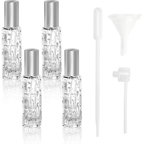 Lot de 4 diffuseurs de parfum rechargeables - 10 ml - Pour les déplacements, les voyages - Flacon vide avec paille et autocollants - Pour homme et femme (1/5)