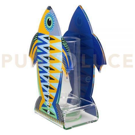 VASO PESCE IMPERATORE PICCOLO IN CRISTALLO ACRILICO DECORATO BLU E VETRO TRASPARENTE