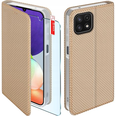 CUSTODIA A LIBRO CHIUSA CON APRIBILE SMART GOLD Samsung Galaxy A22 4G+ VETRO (1/5)