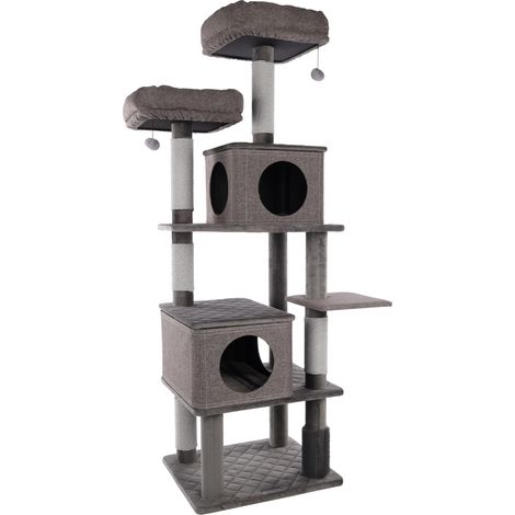 Arbre à Chat XXL - 80x70x171cm - Plateforme rembourrée - Paniers et Coussins Amovibles - Grattoir avec Corde à gratter, Jouets avec Clochette et Brosse en Caoutchouc (1/4)