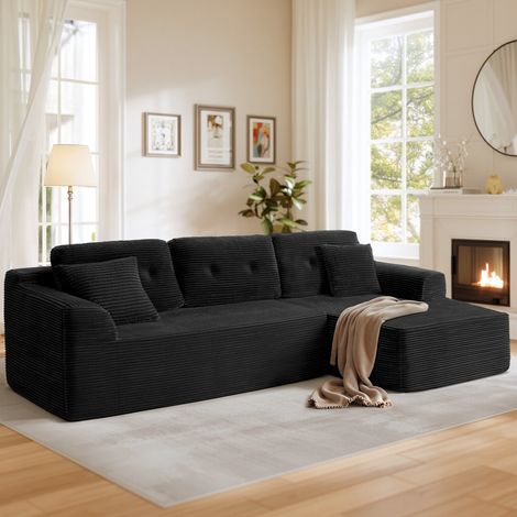 Canapé d'Angle Convertible Modulable en Velours Côtelé, Meuble de Salon, 242 x 152 x 73 cm, Noir (1/5)