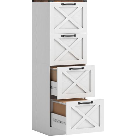 HOMCOM cajonera escritorio con 4 cajones, cajonera de oficina, mueble archivador, con riel colgante para A4 y carta, 40x40x131 cm, blanco