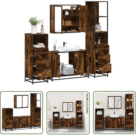 vidaXL Ensemble meubles salle de bain 4 pcs chêne fumé bois ingénierie
