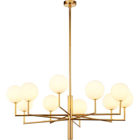 Lampadario moderno ottone oro 10 sfere bianche G9 FEME (1/4)