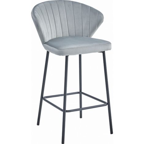 Sgabello bar Gatta in velluto grigio argento con gambe nere (1/5)