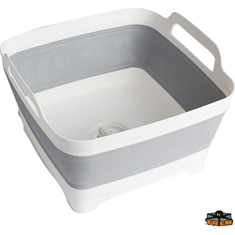 Bassine silicone pliable 20L – Pliage compact 6cm – Poignées intégrées – Siphon de sol verrouillable – Tr.Em.